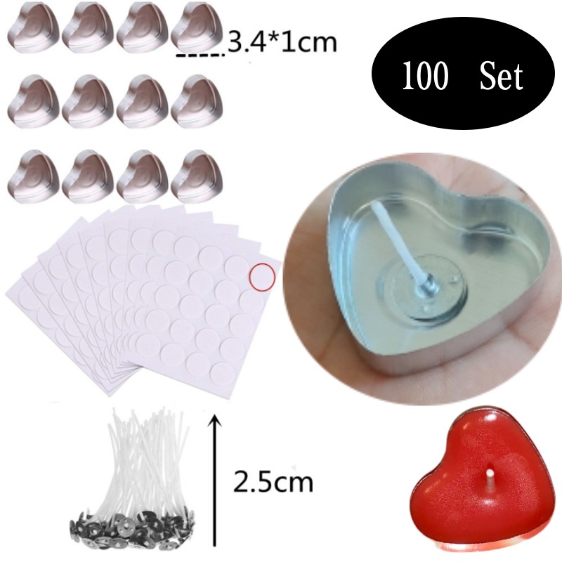 Candle Supplies Storage - 100 Takım Kalp şeklinde Boş Alüminyum