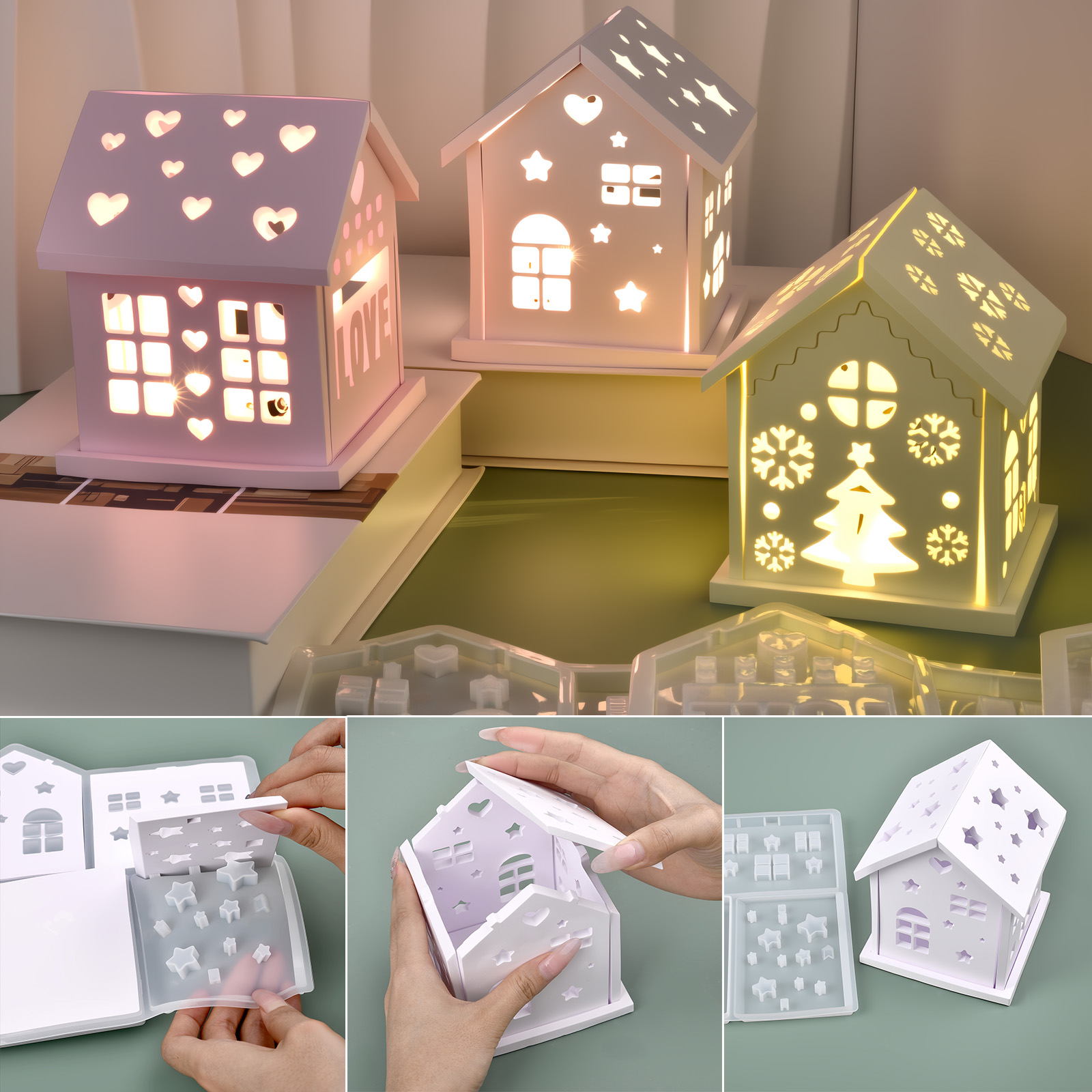 Candle Holder Supplies - 3D Ev silikon kalıp DIY Noel
