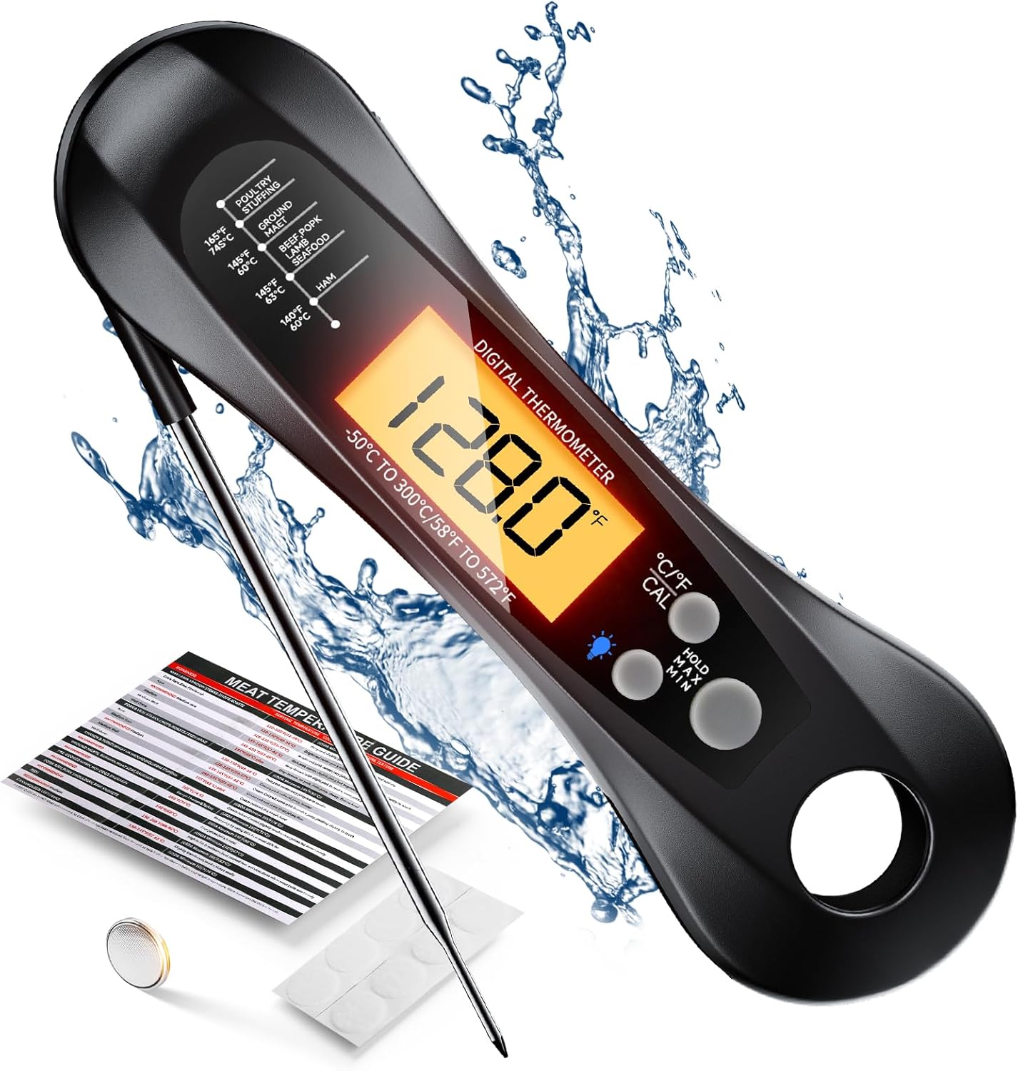 Digital Thermometer Probe - Katlanabilir Problu, LED Ekranlı Dijital Anında