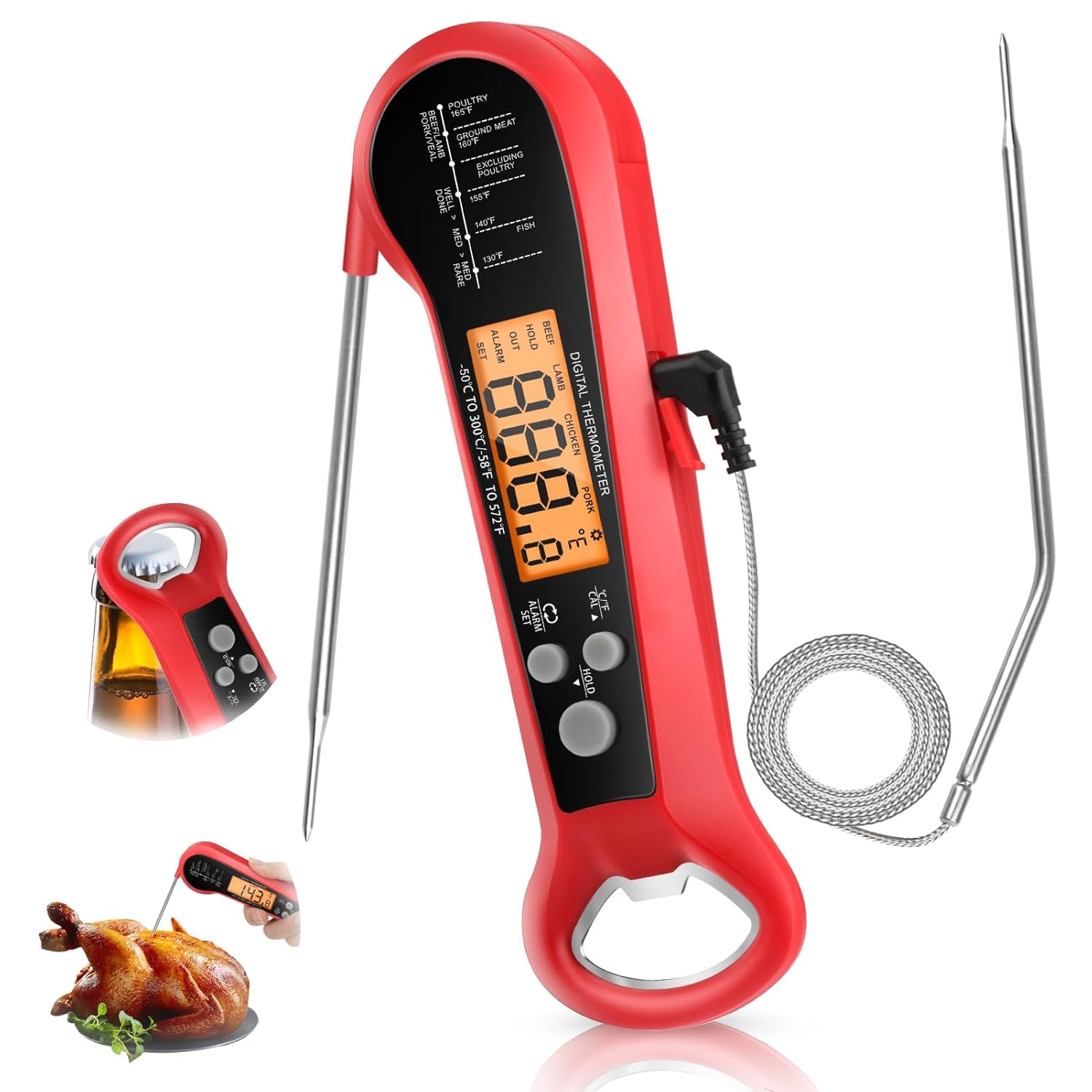 Digital Thermometer Probe - Profesyonel Dijital Et Termometresi, 2 Problu,
