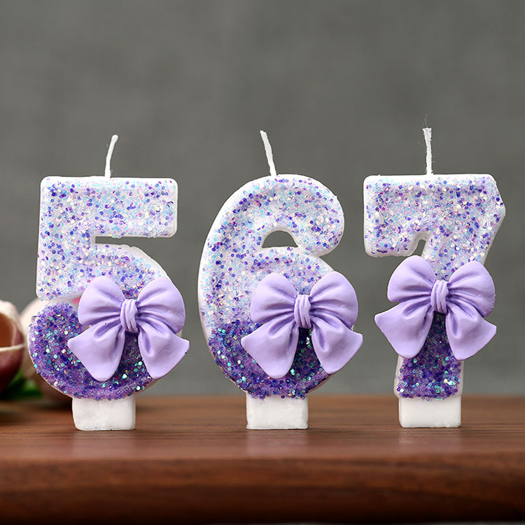 Candle Supplies Usa - Yaratıcı Simli Kademeli Mor Fiyonklu 0-9