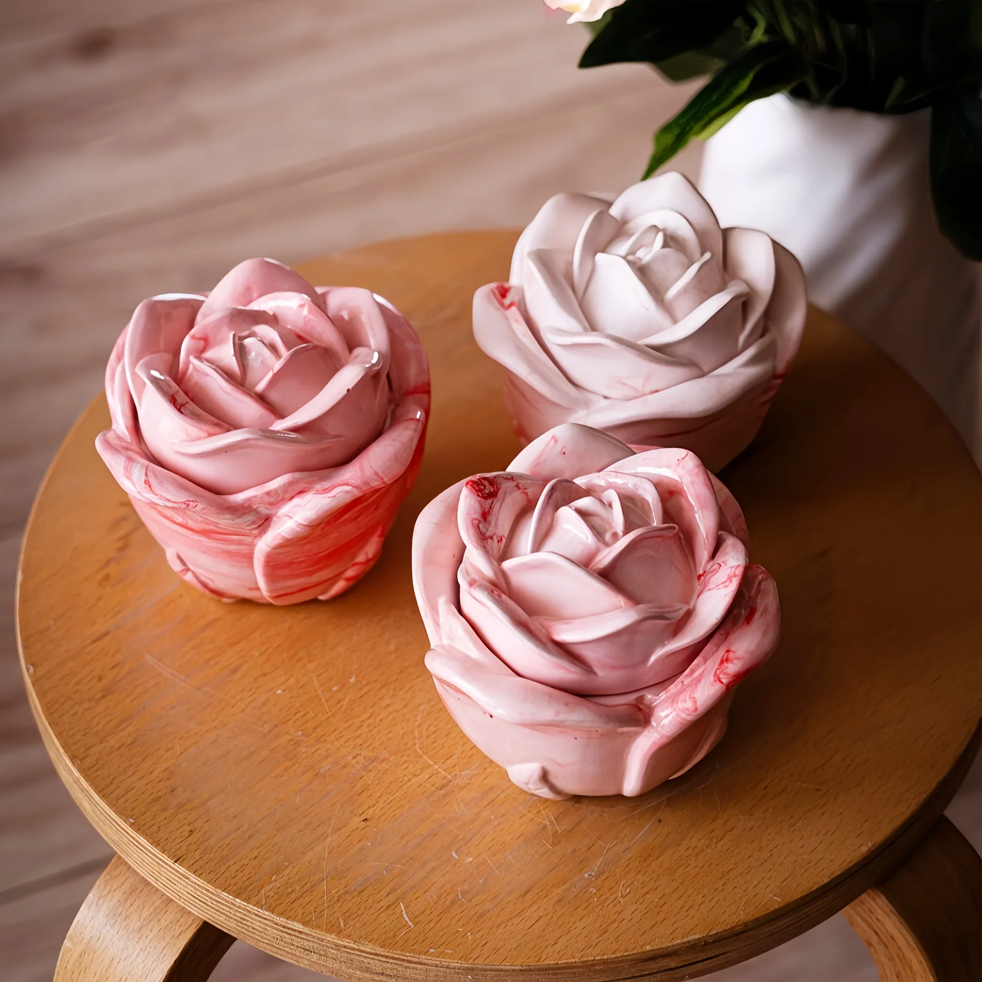 Candle Holder Supplies - 2 Parçalı Gül Şeklinde Silikon Kalıplar,